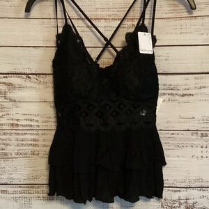 Anemone Black Lace Tank Top